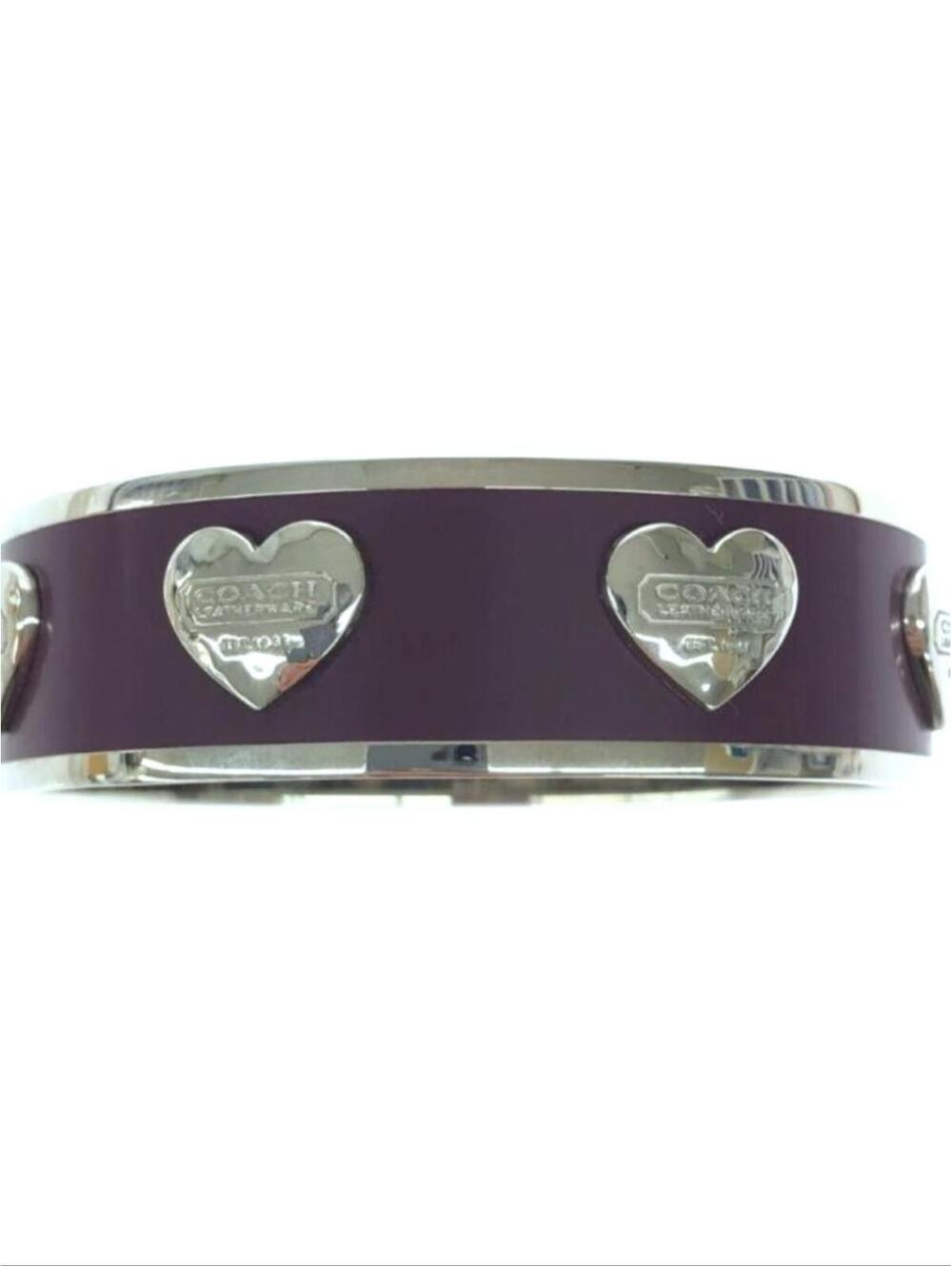 Coach Plum Enamel Silver Heart Logo Bangle Bracelet - Picture 3 of 5